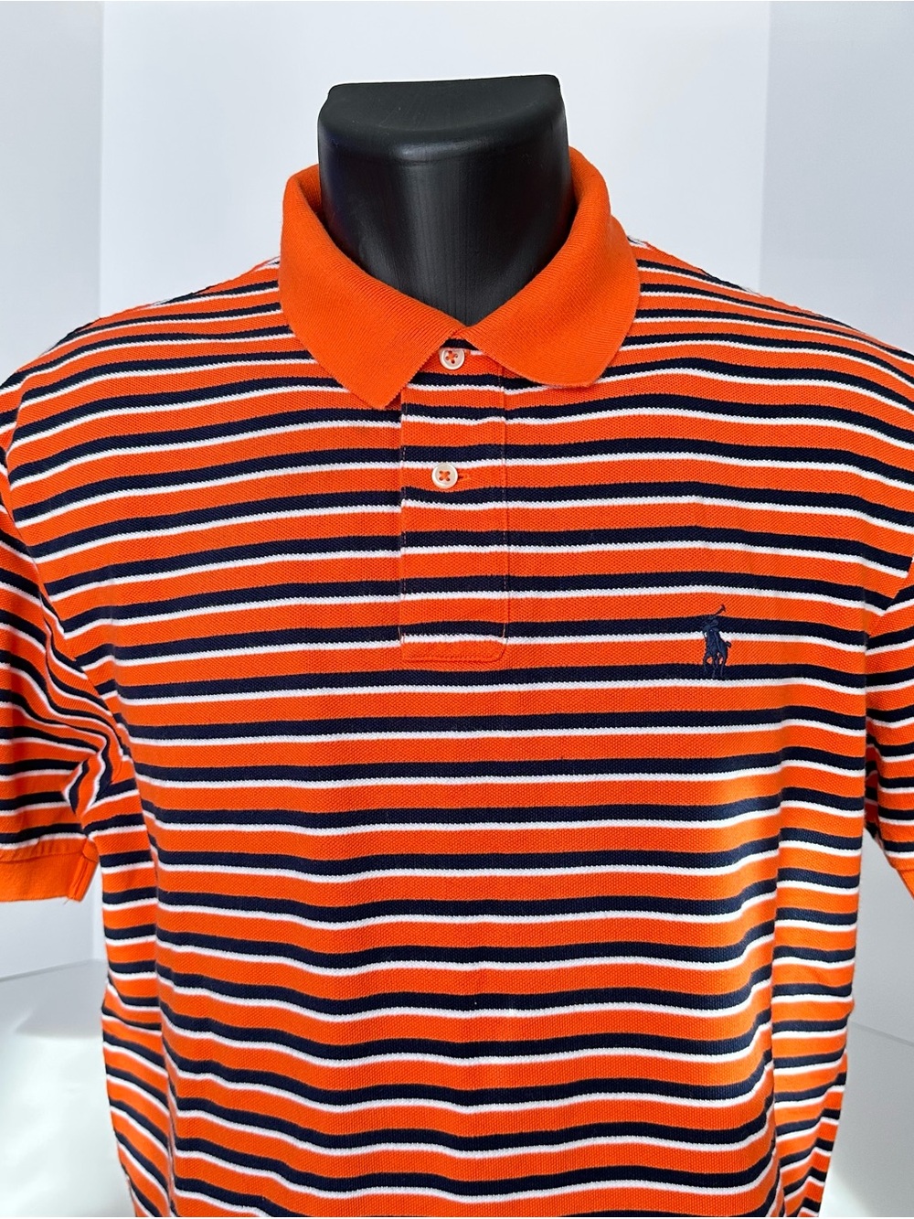 Ralph Lauren Orange and Navy Striped Polo